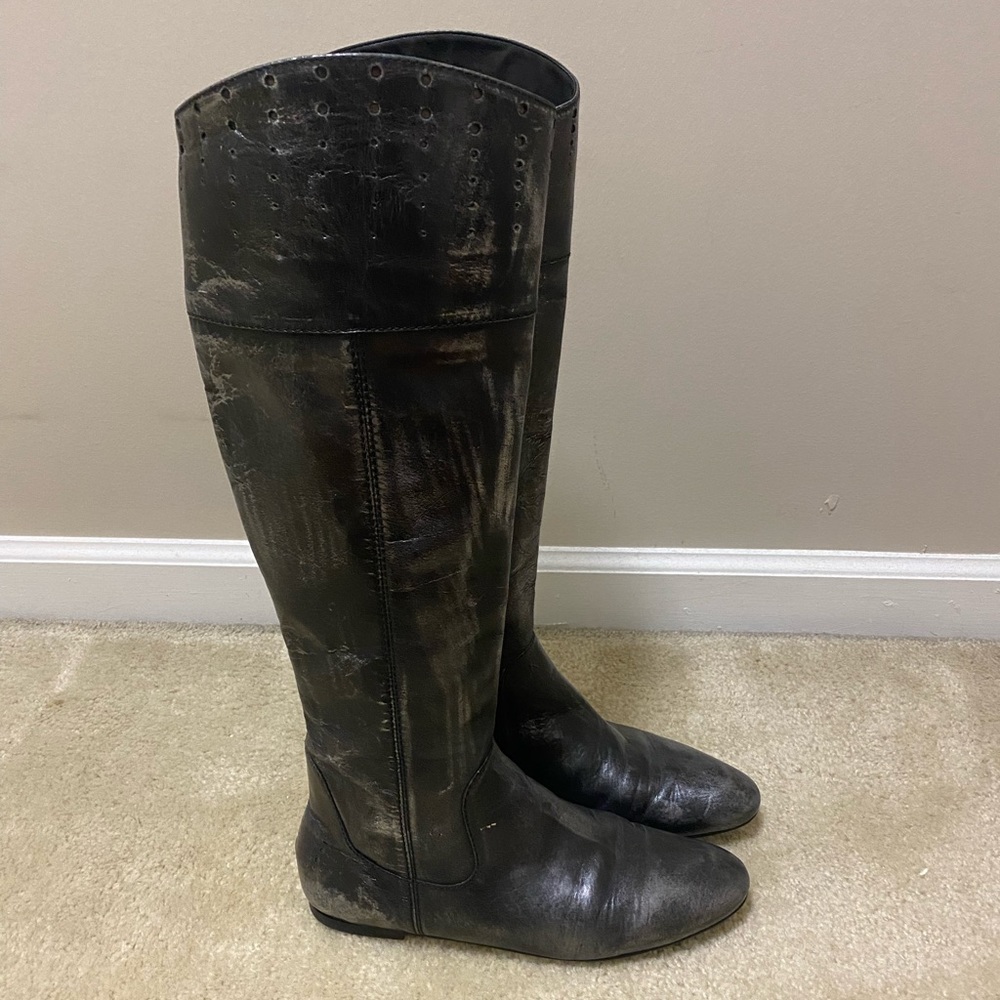 Steven by Steve Madden Sander Gunmetal Leather Knee High Riding Boots. Size 8. - Picture 2 of 5